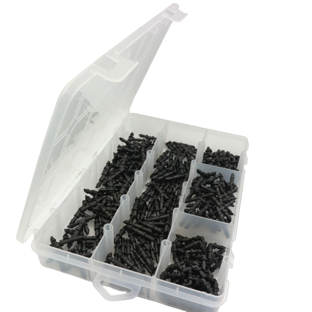 Drip Irrigation Fittings Kit for 4/7mm Micro Tube, 200 Pieces (80 Straight Connectors, 60 Tees, 20 Crosses, 20 Elbows, 20 End Plugs)