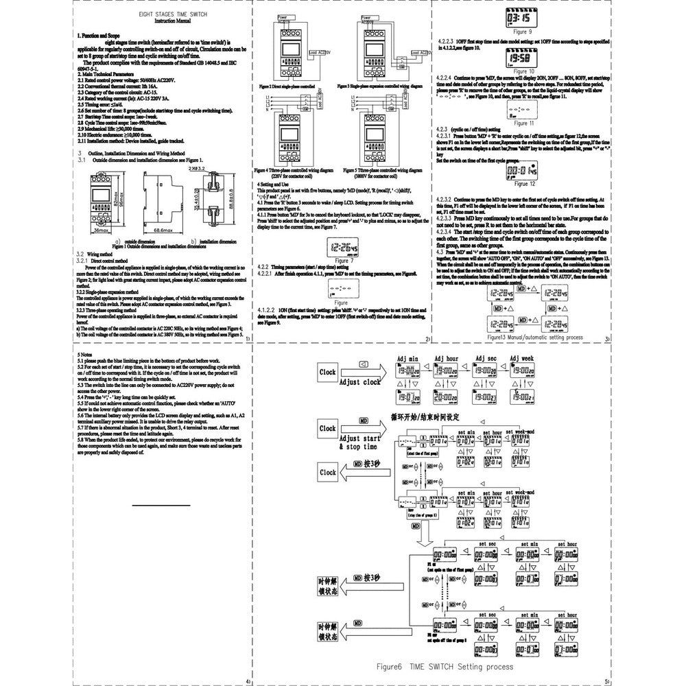 220V Repeat Cycle Timer, Programmable 220V AC, 8 Schedules, DIN Rail